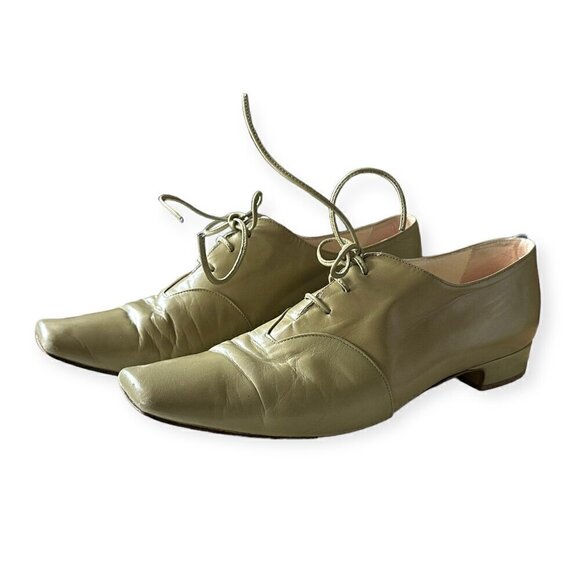 Michel Perry Square Toe Lace Up Flats, Green, Size 37.5 EU - Picture 6 of 13